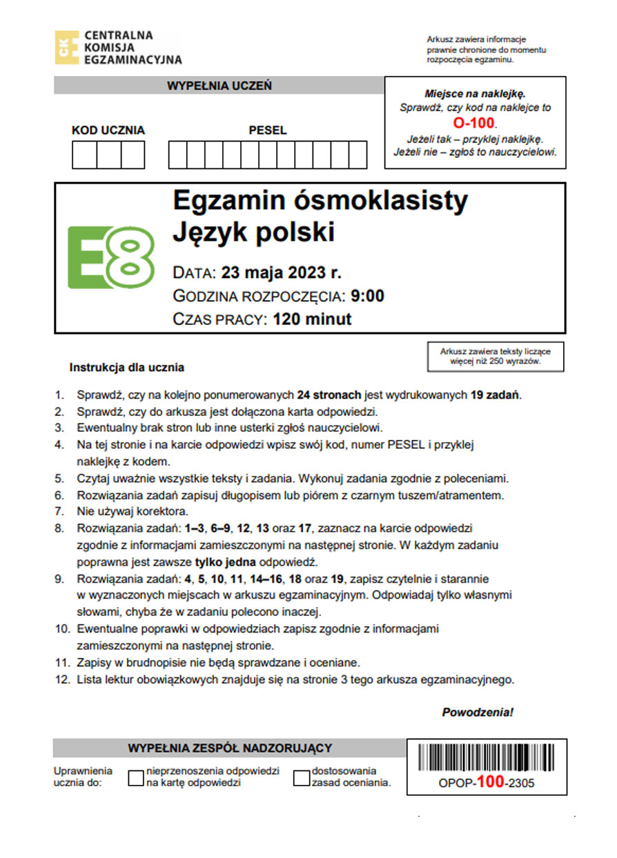 ARKUSZE CKE | Język Polski - Egzamin ósmoklasisty, Testy I Odpowiedzi